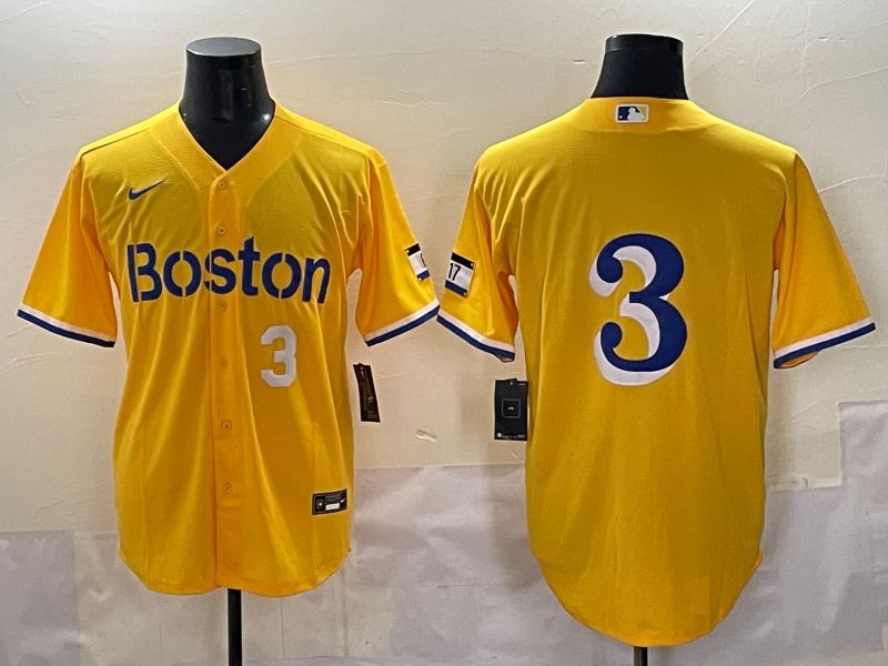 Men 2025 Boston Red Sox #3 No Name Yellow City Edition Nike MLB Jersey style 2